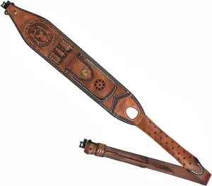 TOURBON Leather Rifle Sling with Accessory Pouch, Quick Release Metal Swivels, 3 Round Ammo Cartridge Holder, Thumb Hole, Heavy-Duty Hand Handle