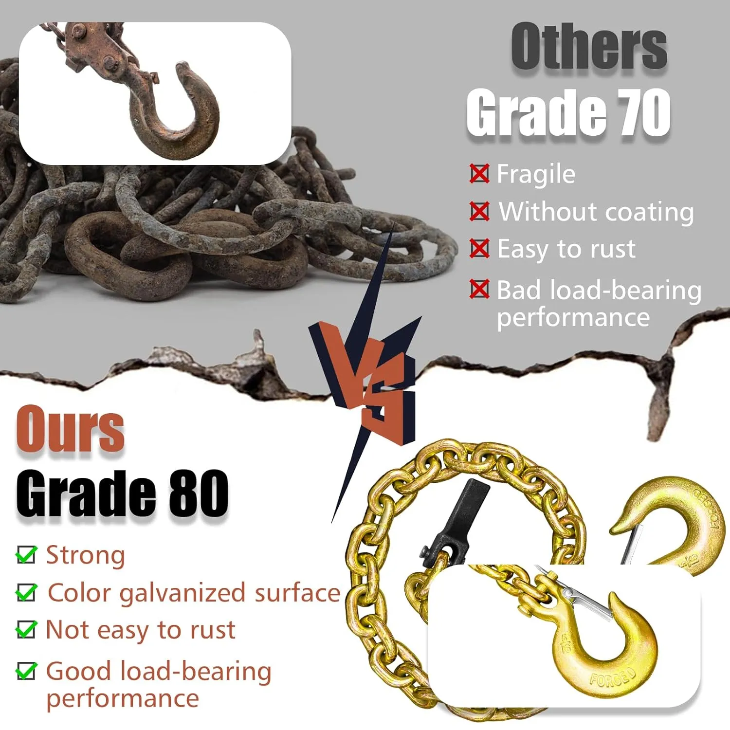 Trailer Safety Chains with Hooks 36In G80 Tow Chain 5/16'' Clevis Snap Hook and Chain Retainer 21,000 LBS Break Strength 2 Pack (5/16In X 36In)