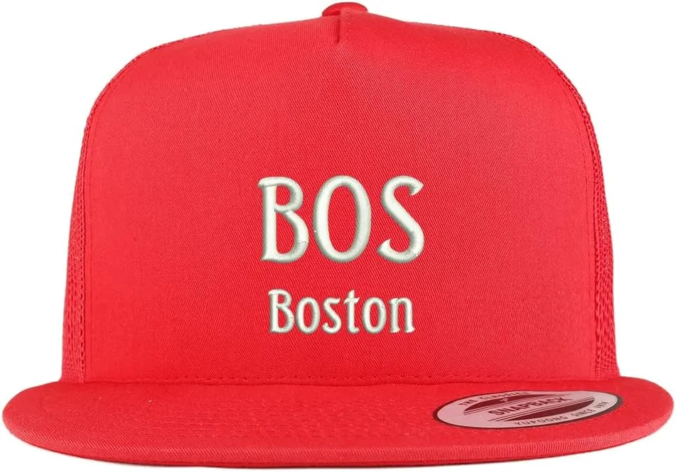 Trendy Apparel Shop BOS Boston Embroidered 5 Panel Flatbill Trucker Cap