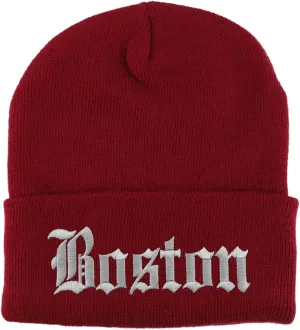 Trendy Apparel Shop Boston Old English Embroidered Long Cuff Beanie
