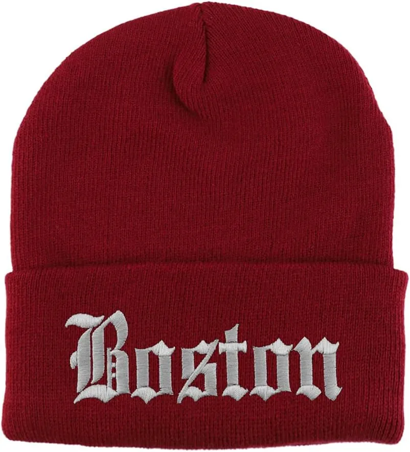 Trendy Apparel Shop Boston Old English Embroidered Long Cuff Beanie