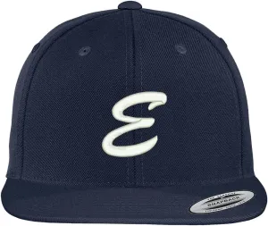Trendy Apparel Shop Letter E Brushed Script Embroidered Flat Bill Snapback Baseball Cap