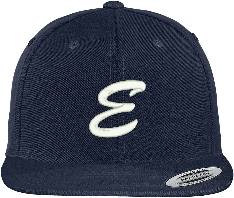 Trendy Apparel Shop Letter E Brushed Script Embroidered Flat Bill Snapback Baseball Cap