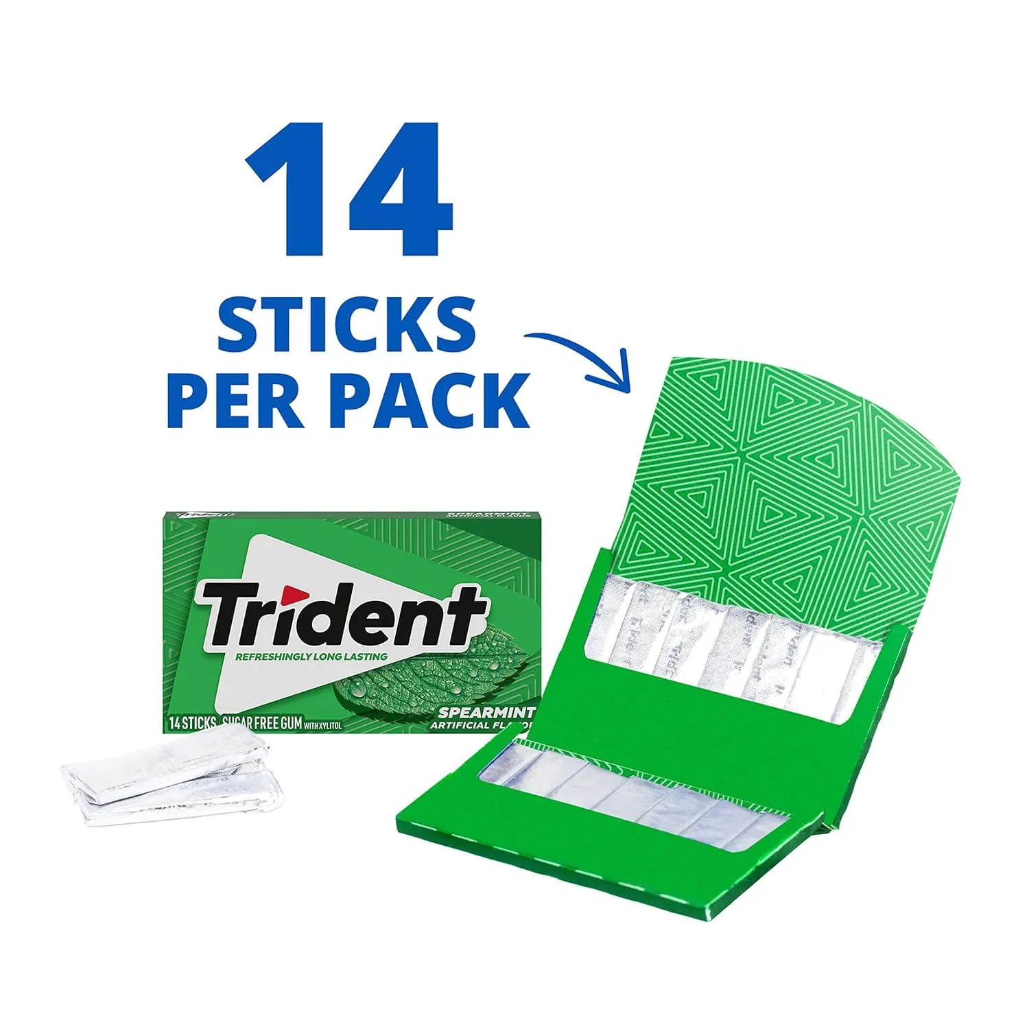 Trident Spearmint Sugar Free Gum, 12 Packs of 14 Pieces (168 Total Pieces)