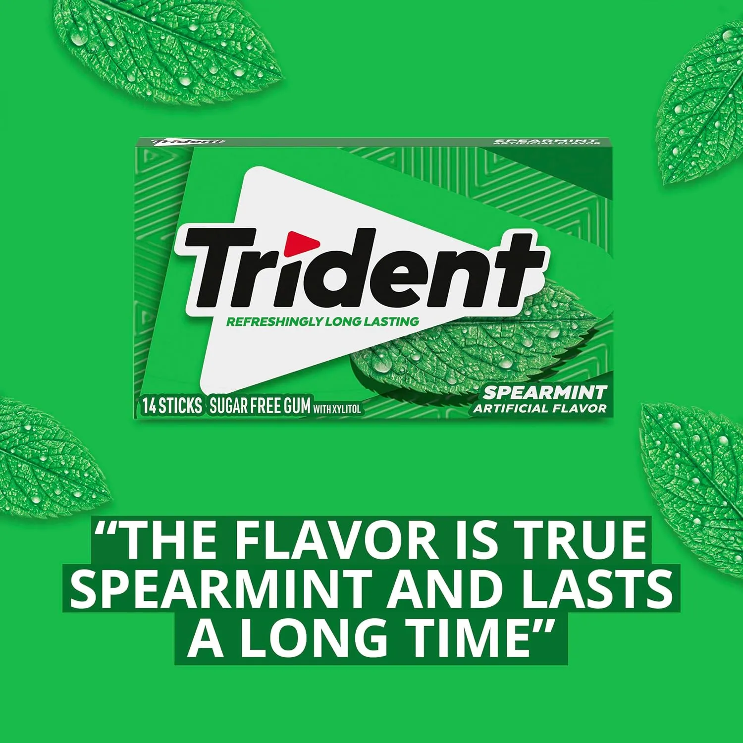 Trident Spearmint Sugar Free Gum, 12 Packs of 14 Pieces (168 Total Pieces)
