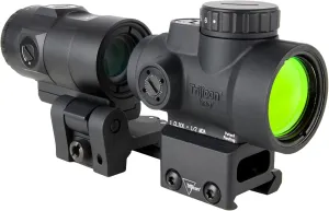 Trijicon MRO® SD 1x25 Red Dot Sight w/ 3X Magnifier w/ 2.0 MOA Dot; Full Co-Witness Quick Release Mount with Q-LOC™ Technology (AC32070); 3X Magnifier with Quick Release Flip-to-Side Mount