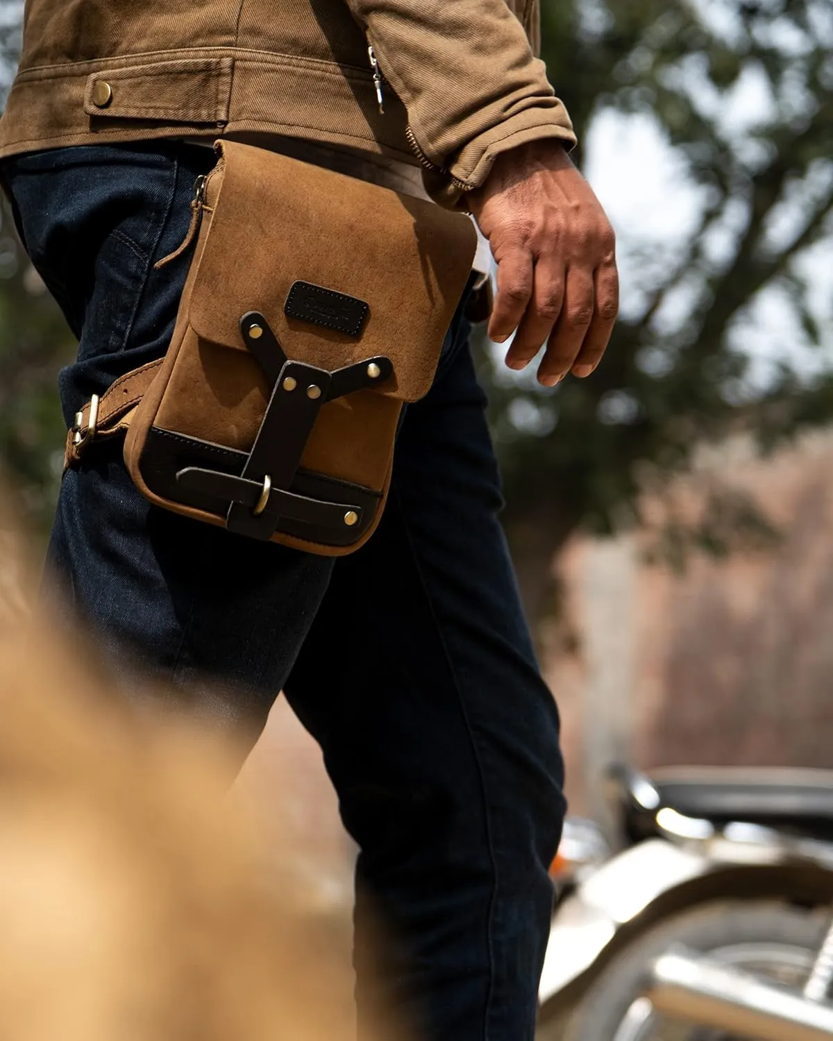 Trip Machine Company Genuine Leather Handmade Waist Drop Thigh Bag Fanny Pack (Dark Brown)