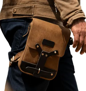 Trip Machine Company Genuine Leather Handmade Waist Drop Thigh Bag Fanny Pack (Dark Brown)