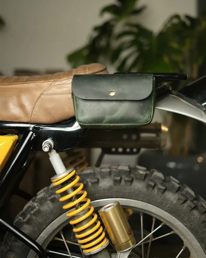 Trip Machine Company Genuine Leather Motorcycle Front Handlebar Leather Bag Moto Backrail Sidekick Pouch Shoulder Fanny Pack (Forest Green)
