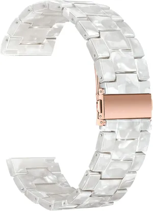 TRUMiRR for Vivomove HR/Vivoactive 6 5 3 Women Watchband, Pearl Resin Watch Band Rose Gold Stainless Steel Buckle Strap for Garmin Venu Sq 2 / Vivomove 3 Luxe Style Trend