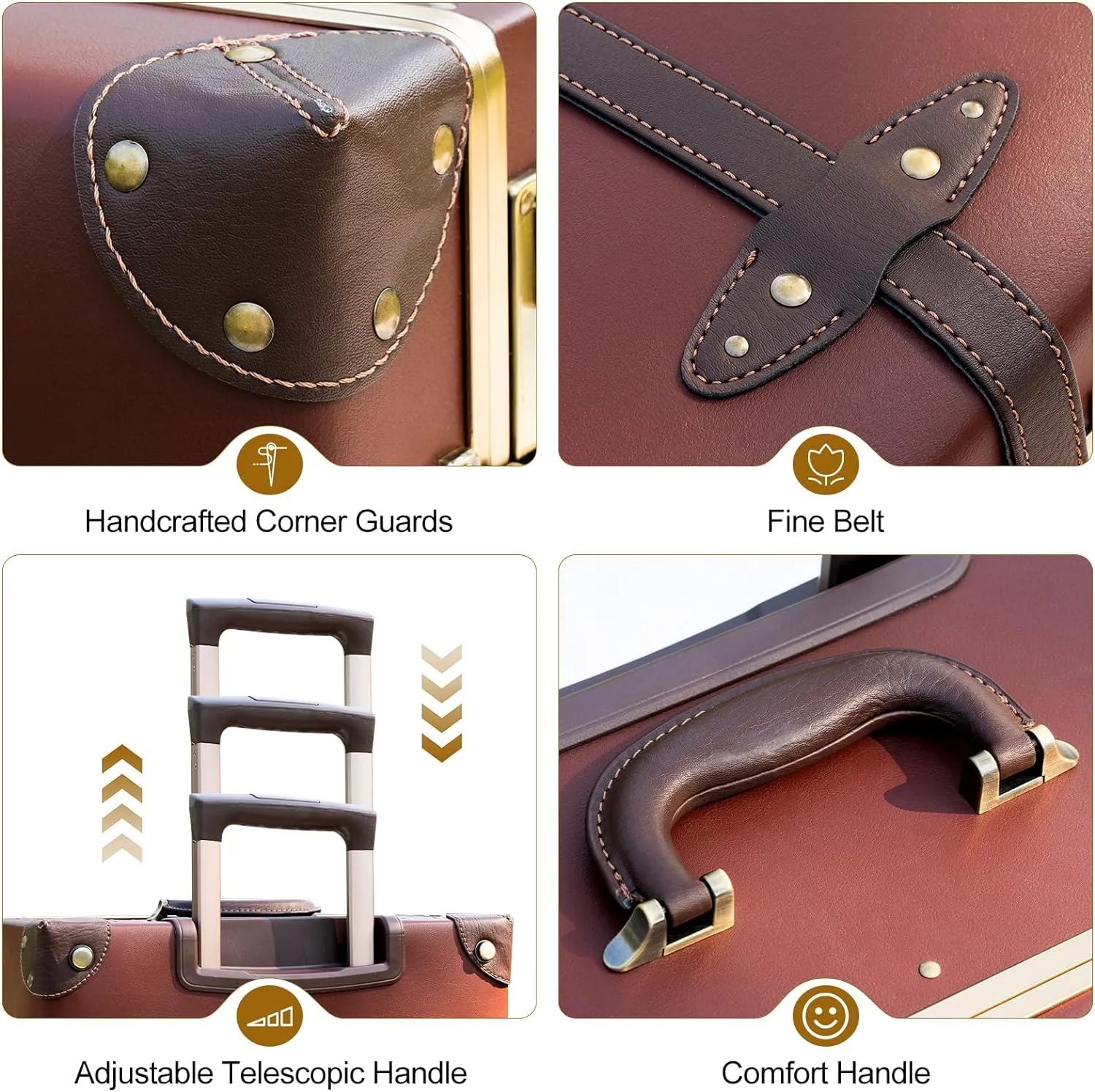 urecity Vintage Luggage Set of 2, Retro Suitcase Trunk with Wheels for Men and Women, Cute Designer Travel Luggage Set with Boarding Tote, Luggage Zipperless TSA Approved (26" 12", Caramel Brown)