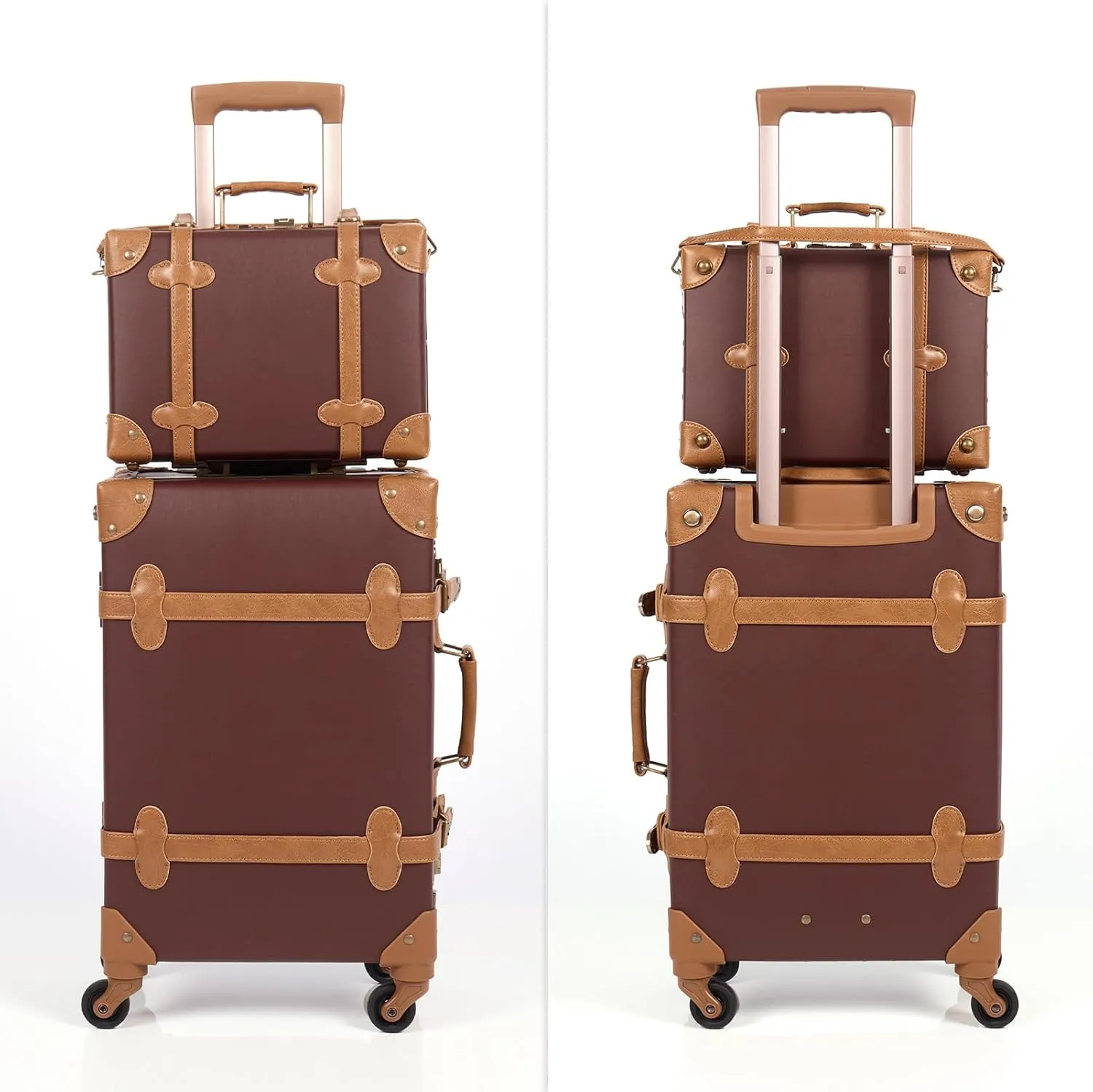urecity Vintage Luggage Set of 2, Retro Suitcase Trunk with Wheels for Men and Women, Cute Designer Travel Luggage Set with Boarding Tote, Luggage Zipperless TSA Approved