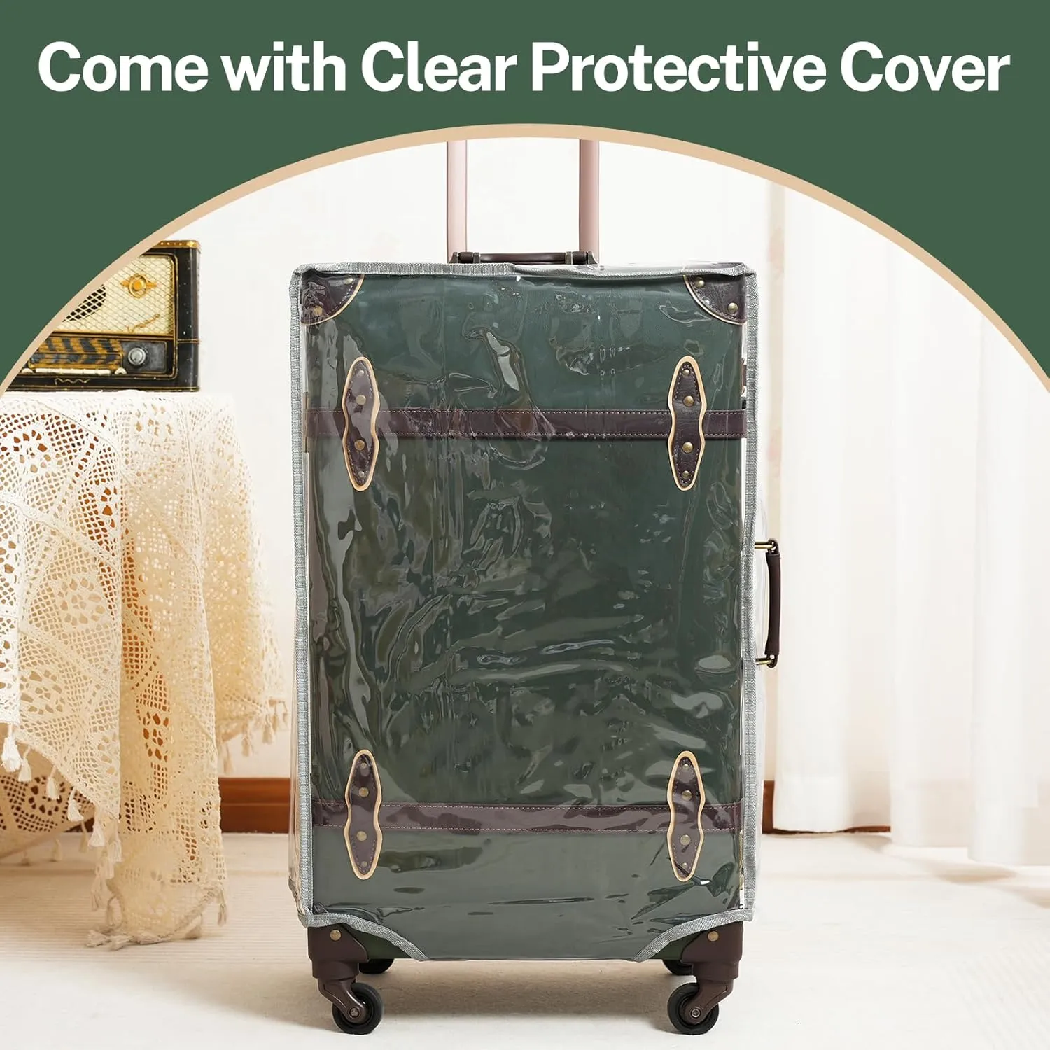 urecity Vintage Suitcase Set for Women, Vintage Luggage Sets for Women 2 Piece, Cute Designer Trunk Luggage, Retro Suit Case, Luggage Zipperless TSA Approved, Army Green, 20" 12"