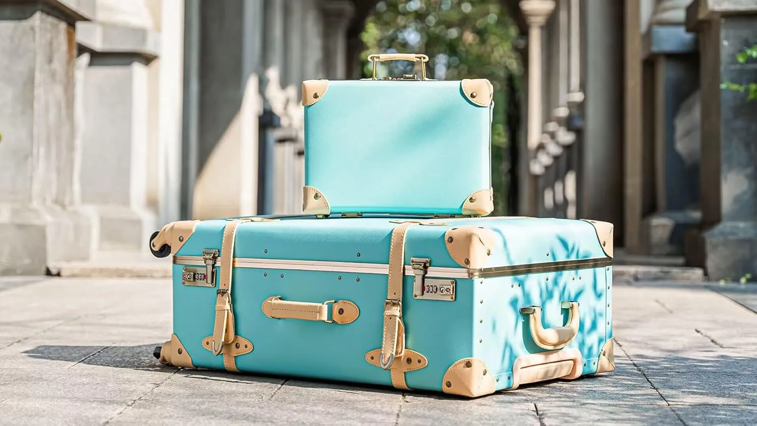urecity Vintage Suitcase Set for Women, Vintage Luggage Sets for Women 2 Piece, Cute Designer Trunk Luggage, Retro Suit Case, Luggage Zipperless TSA Approved, Mint, 20" 12"