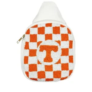 UT UNIVERSITY OF TENNESSEE BEADED CHECKERED CROSSBODY BAG