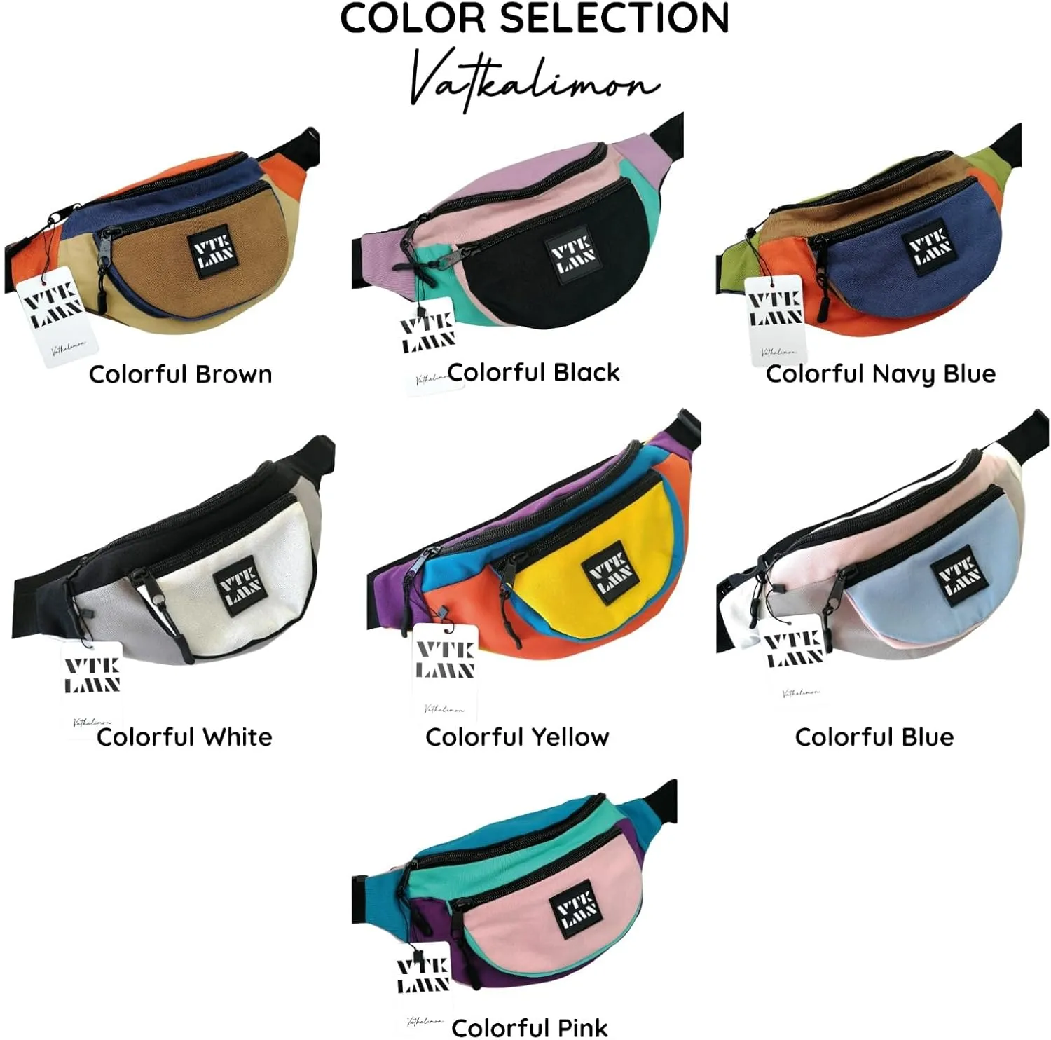 Vatkalimon Fanny Pack with Dark Colors - Waterproof Belt Bag - Small Crossbody Bag with Adjustable Strap - Gym Bag, Sling Bag, Travel Essentials, Stylish Bum Bag for Hiking, Running & Daily Use