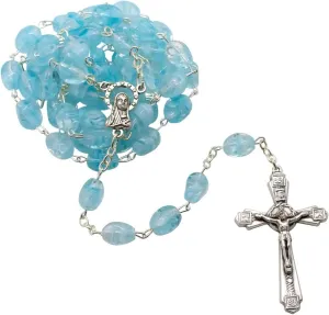 Venerare Glass and Metal Rosary with Large Hail Mary Beads | Silver-Tone Crucifix | Comfortable to Hold | Great Catholic Gift for First Holy Communion and Confirmation | Made in Italy