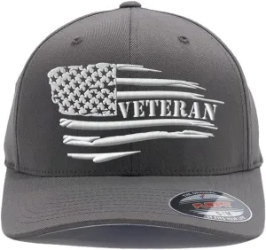Veteran American Flag Embroidered Flex Fitted Baseball Hat. Custom Embroidered Baseball Cap