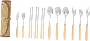 VICASKY 1Set Stainless Steel Camping Utensils Set Portable Travel Multi Functional Dining Supplies for Outdoor Adventures Hiking and Backpacking Durable Resistant Easy