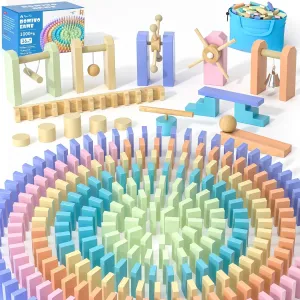 VigorFun 1000  PCS Dominoes Set for Kids - Wooden Dominos with Extra Blocks and Storage Bag, Building Stacking Game Toys for 3  Year Old Boys Birthday Gifts