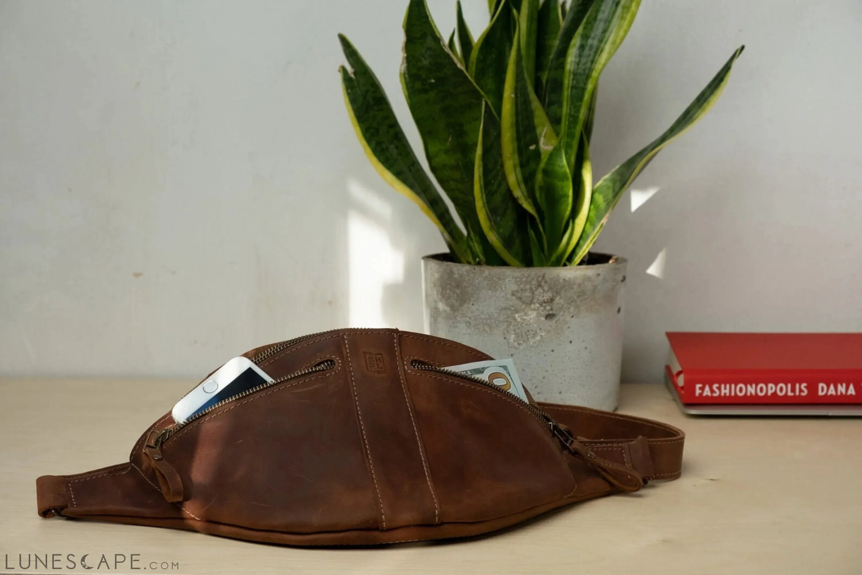Vintage Brown Leather Fanny Pack, Everyday Small Crossbody Bag, Hand