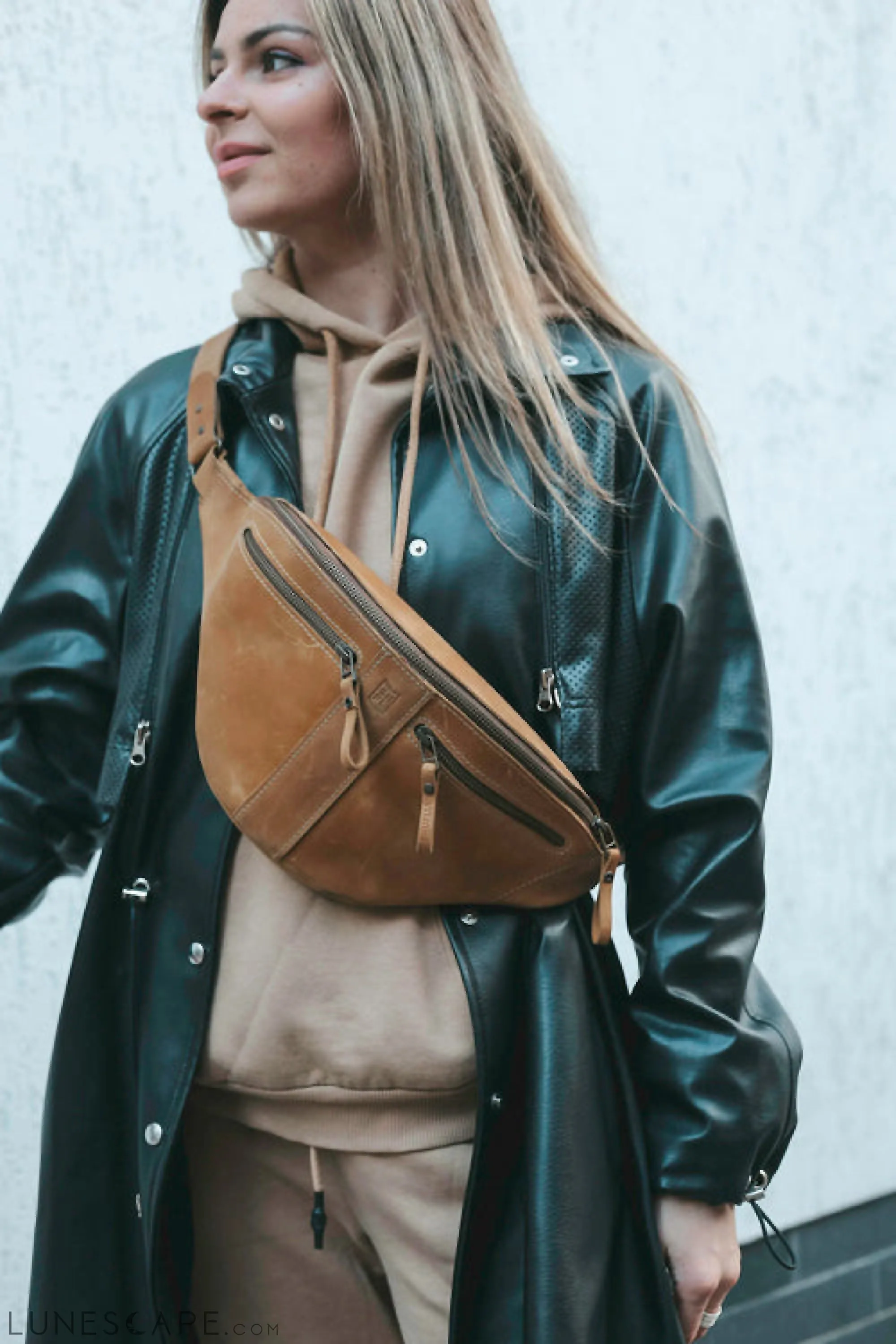 Vintage Brown Leather Fanny Pack, Everyday Small Crossbody Bag, Hand
