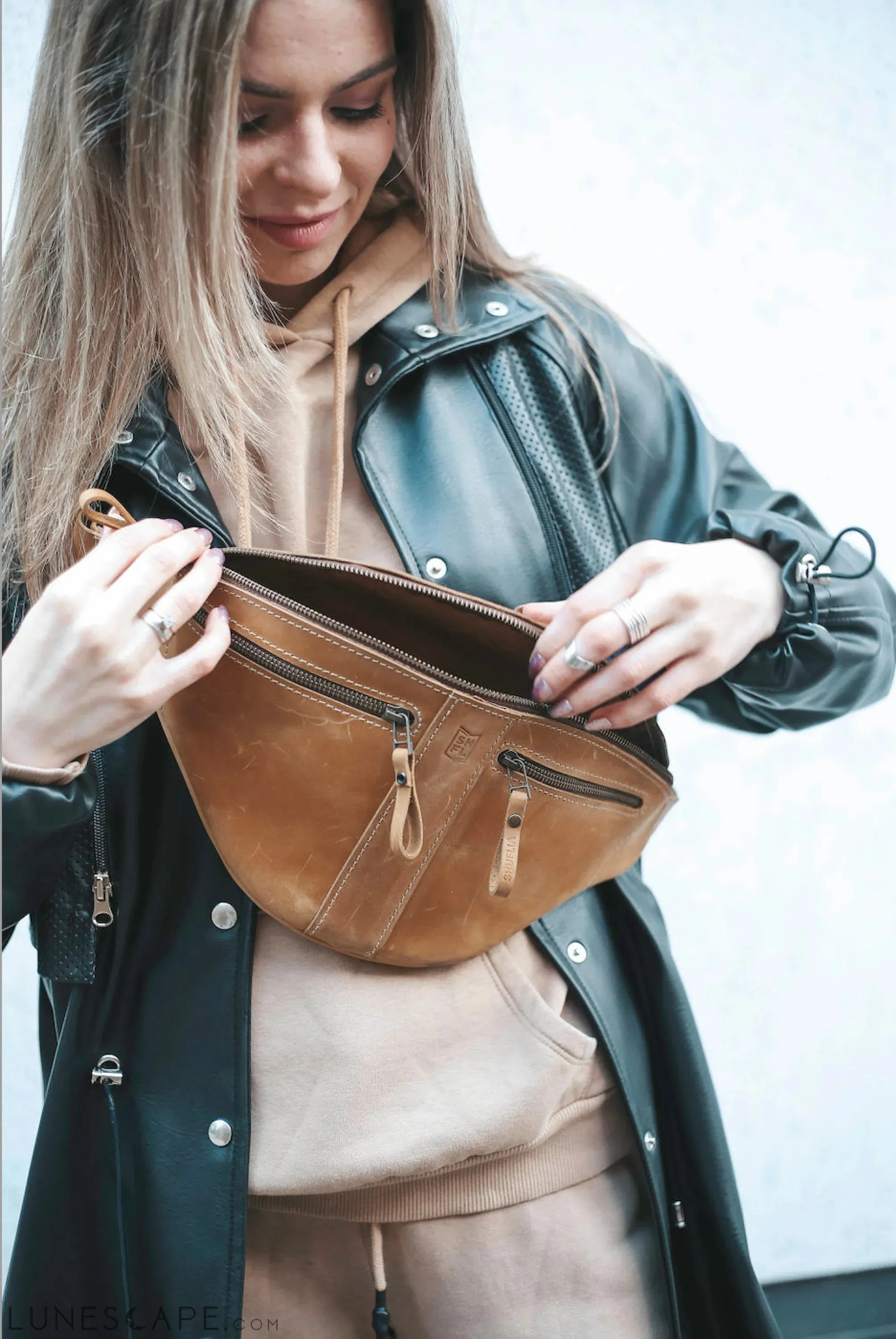 Vintage Brown Leather Fanny Pack, Everyday Small Crossbody Bag, Hand