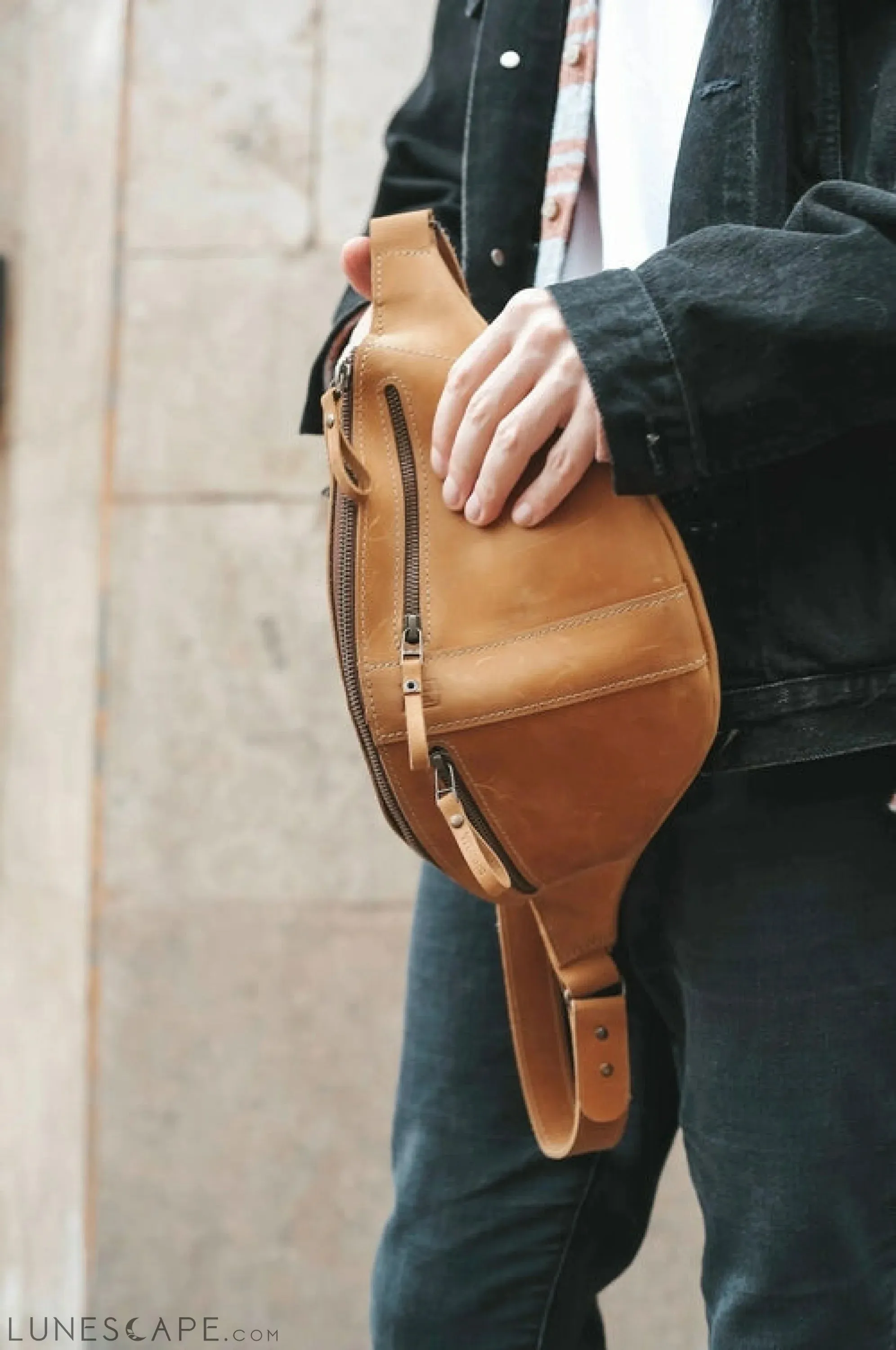 Vintage Brown Leather Fanny Pack, Everyday Small Crossbody Bag, Hand