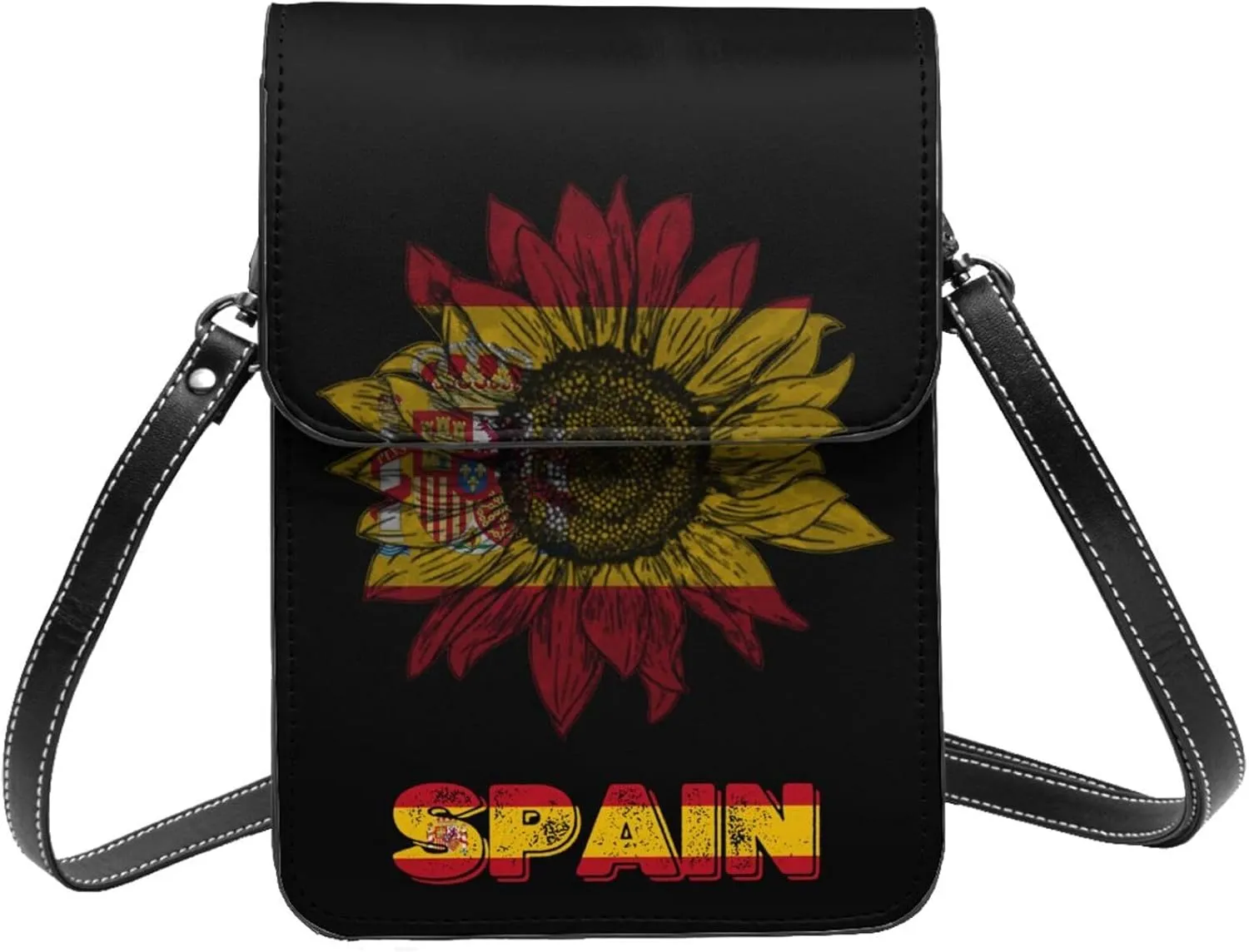 Vintage Spain Spanish Espana Espanol Flag Sunflower Small Crossbody Purse Cell Phone Bag for Women