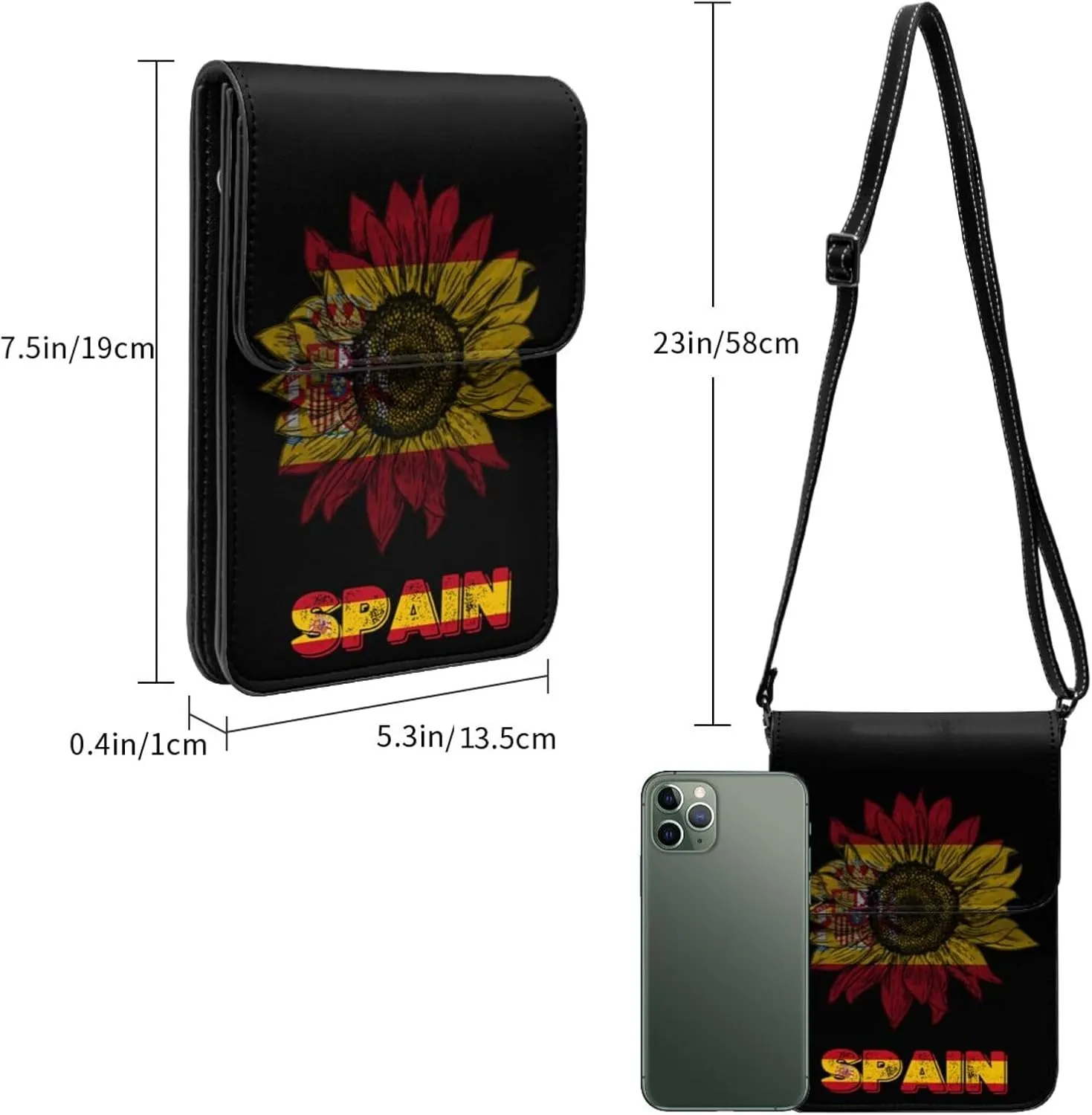 Vintage Spain Spanish Espana Espanol Flag Sunflower Small Crossbody Purse Cell Phone Bag for Women
