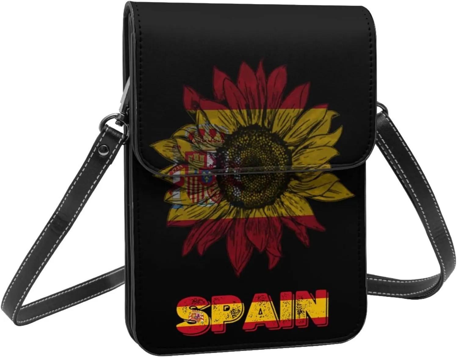 Vintage Spain Spanish Espana Espanol Flag Sunflower Small Crossbody Purse Cell Phone Bag for Women