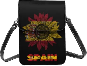 Vintage Spain Spanish Espana Espanol Flag Sunflower Small Crossbody Purse Cell Phone Bag for Women