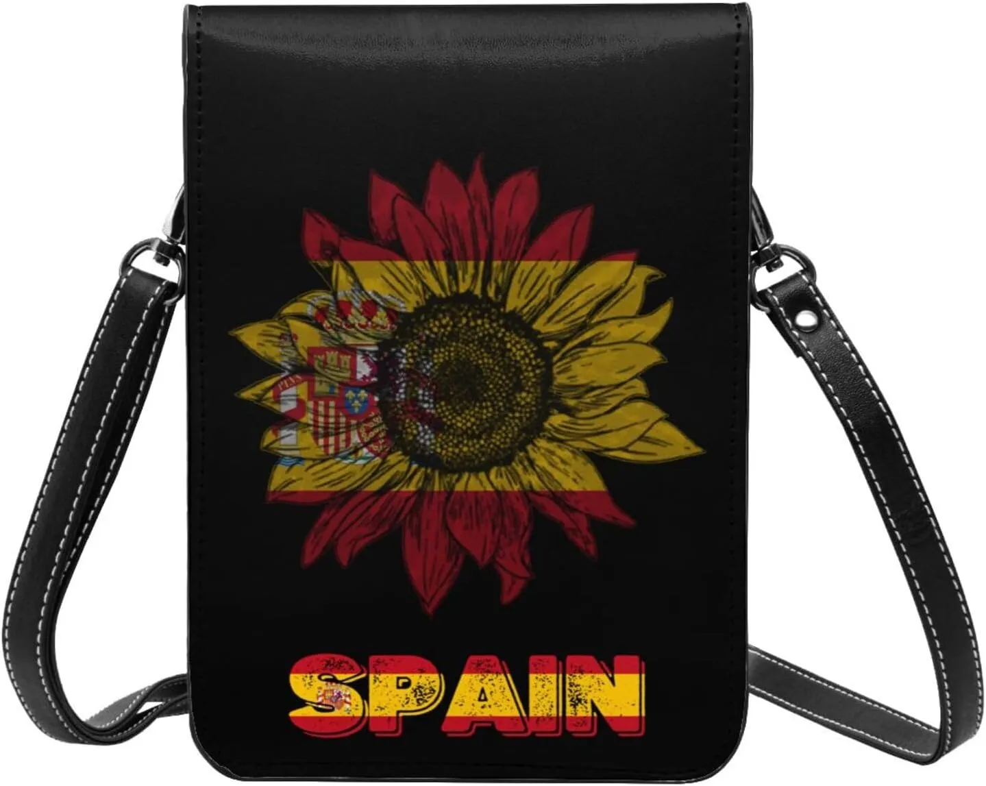 Vintage Spain Spanish Espana Espanol Flag Sunflower Small Crossbody Purse Cell Phone Bag for Women