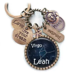 Virgo Constellation Backpack-Purse Clip, Key Chain or Necklace, Custom Name, Late August or September Birthday, Zodiac, Astrology, Birth Sign Gift, Live Your Dream, Inspire