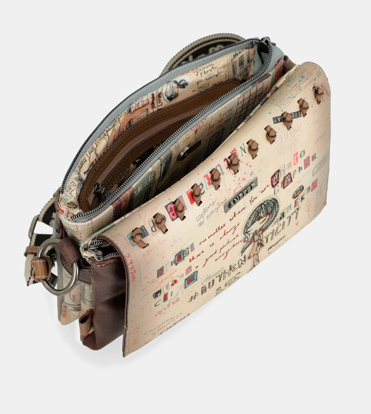 Voice-controlled crossbody bag with a Authenticity International delivery flap