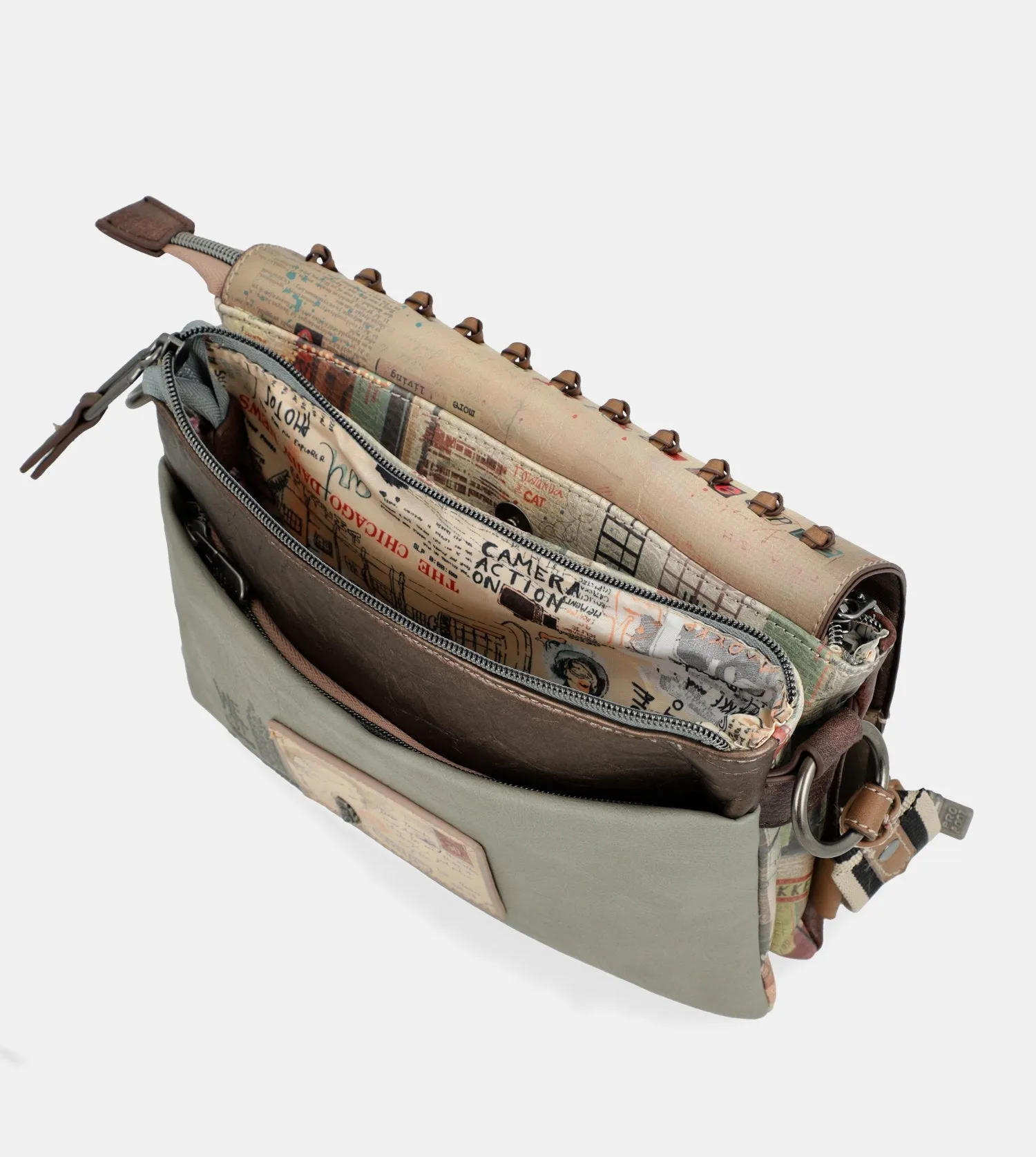 Voice-controlled crossbody bag with a Authenticity International delivery flap