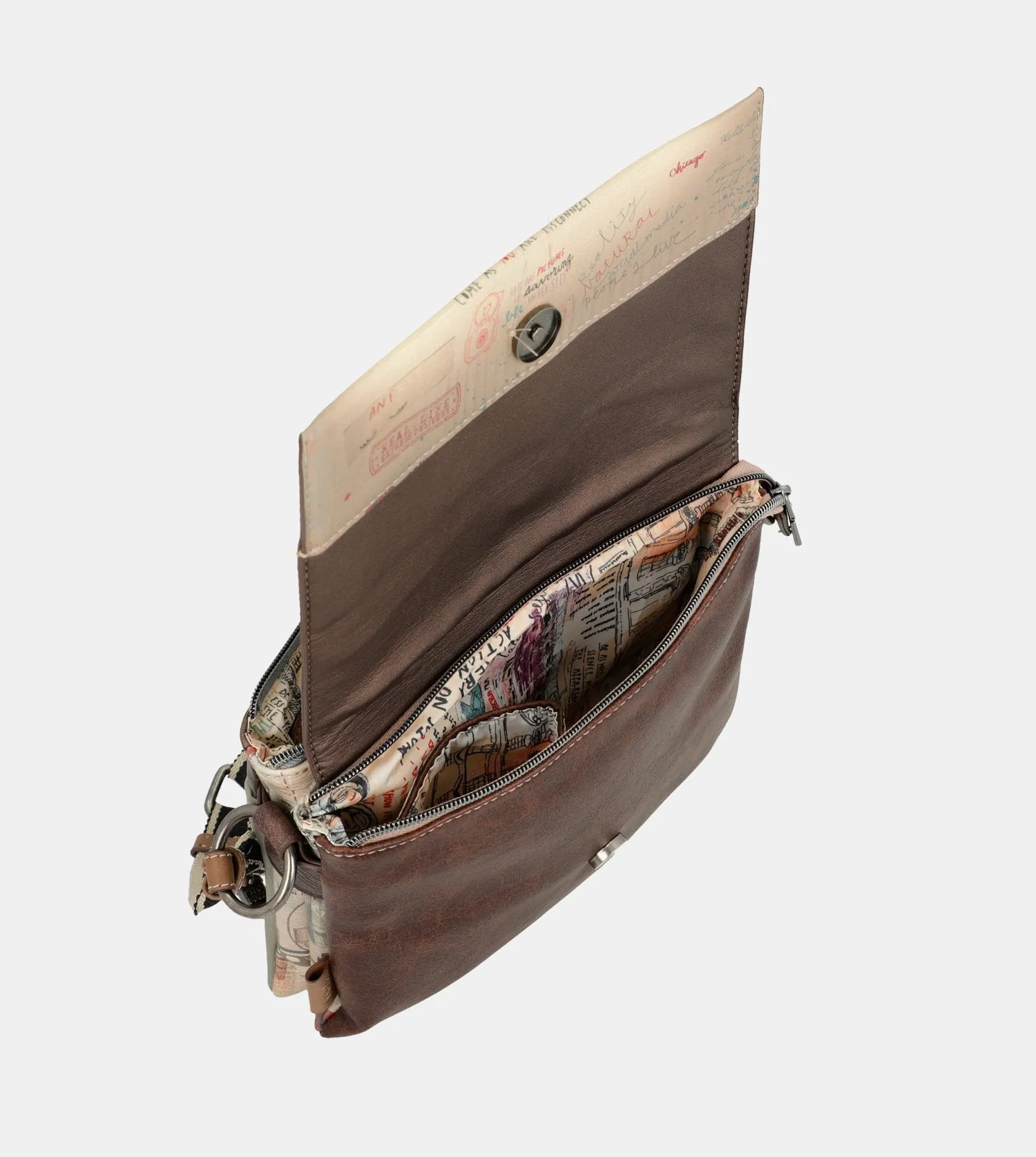 Voice-controlled crossbody bag with a Authenticity International delivery flap