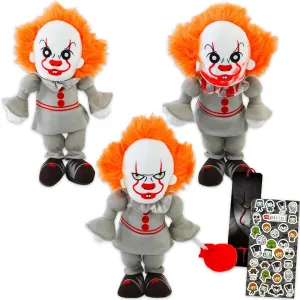 WARNER BROS PICTURES IT Pennywise Plush Toy Set - 3 Pack Bundle with 10" Pennywise Talking Plushies for Men, Women, Teens Plus Stickers, Bookmark | Horror Movie IT Dolls Plush Pack