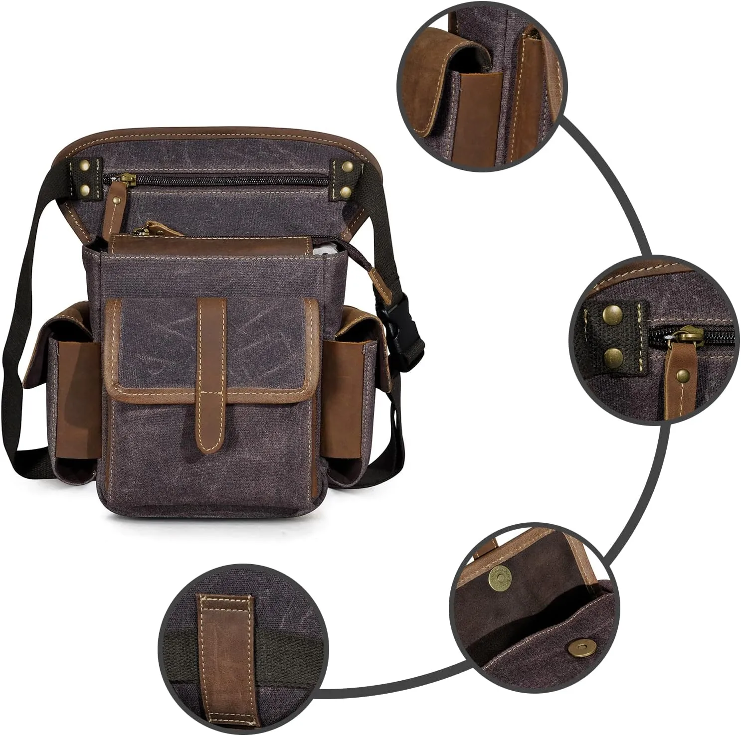 Water Resistant Canvas   Leather Motorcycle Travel Fanny Waist Pack Drop Thigh Leg Bag Pouch For Men Women FB913-5