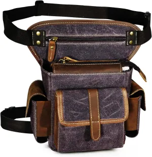 Water Resistant Canvas   Leather Motorcycle Travel Fanny Waist Pack Drop Thigh Leg Bag Pouch For Men Women FB913-5