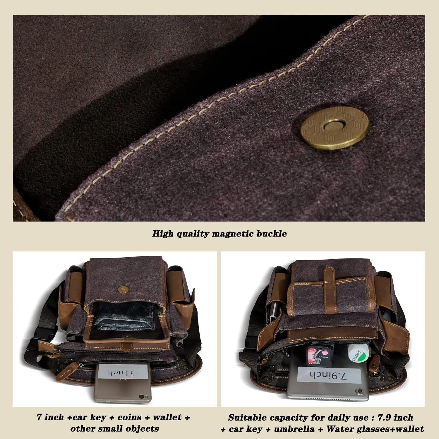 Water Resistant Canvas   Leather Motorcycle Travel Fanny Waist Pack Drop Thigh Leg Bag Pouch For Men Women FB913-5