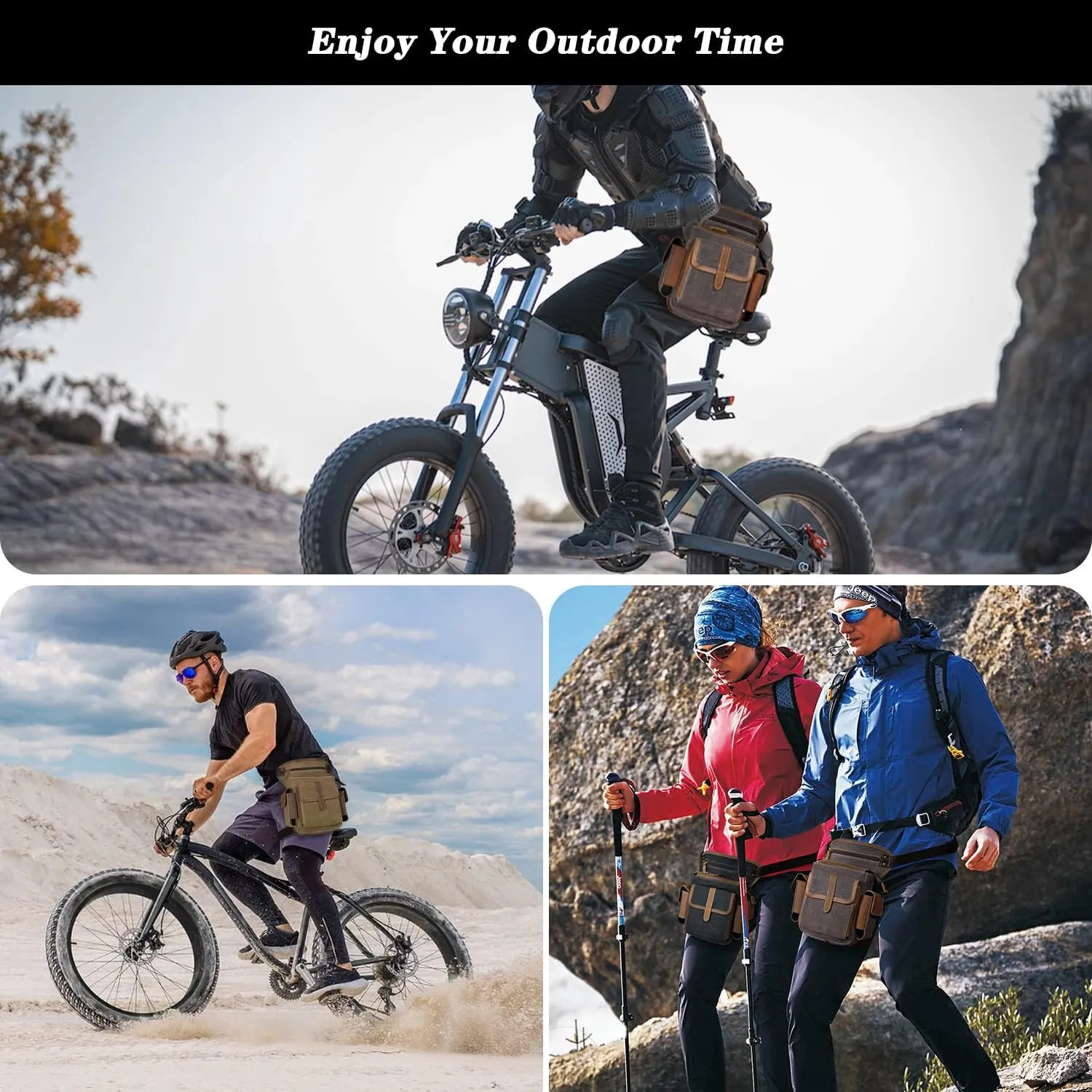 Water Resistant Canvas   Leather Motorcycle Travel Fanny Waist Pack Drop Thigh Leg Bag Pouch For Men Women FB913-5