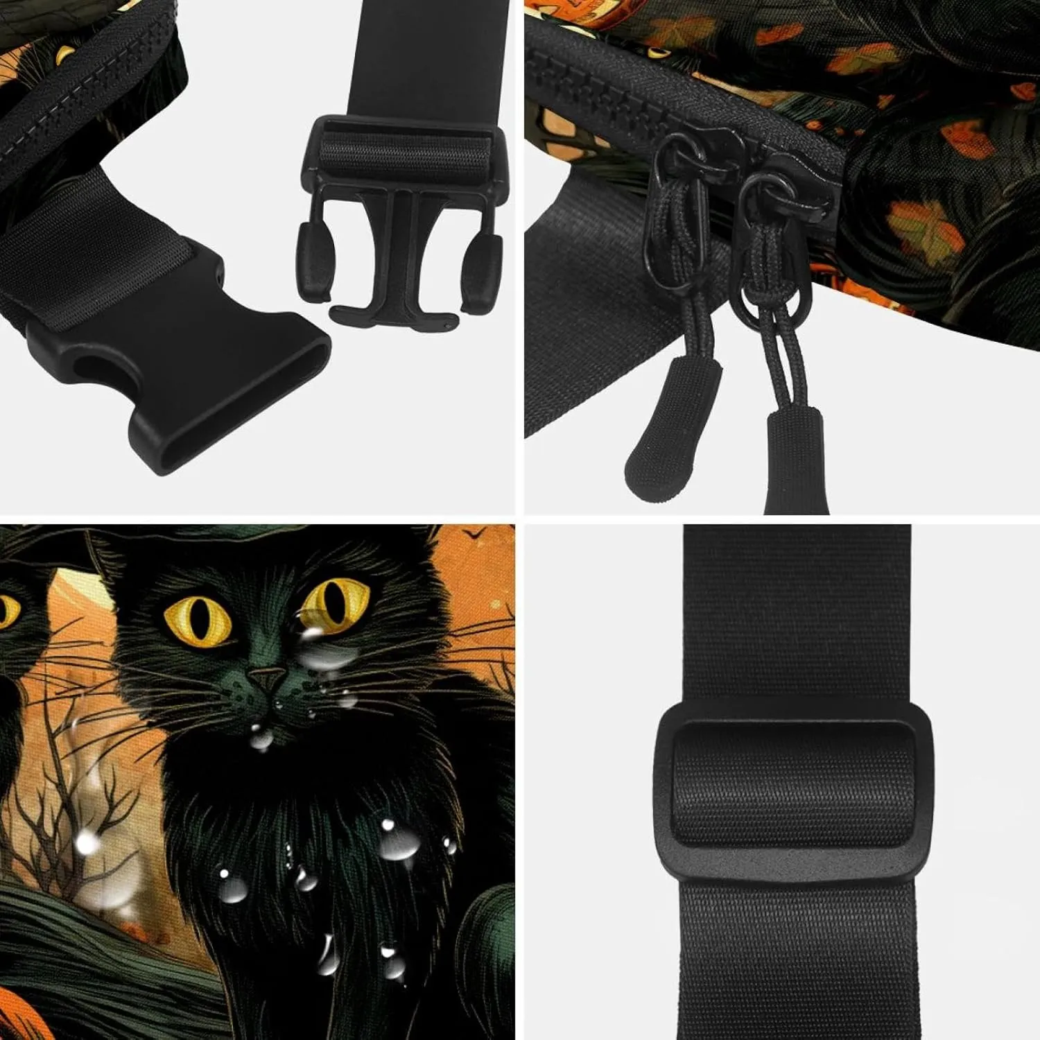 Waterproof Fanny Pack Black Belt Bag with Adjustable Strap for Women and Men,Halloween Cat O Crossbody Fanny Bag with Zipper for Hiking Running Travel
