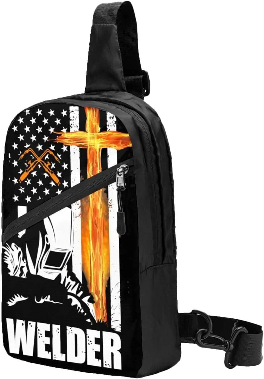 Welder American Flag Welding Fusing Technical Portable Sling Bags Packable Crossbody Bag Foldable Sport Daypack Reusable Shoulder Backpack Diagonally Chest Bag for Workout Travel