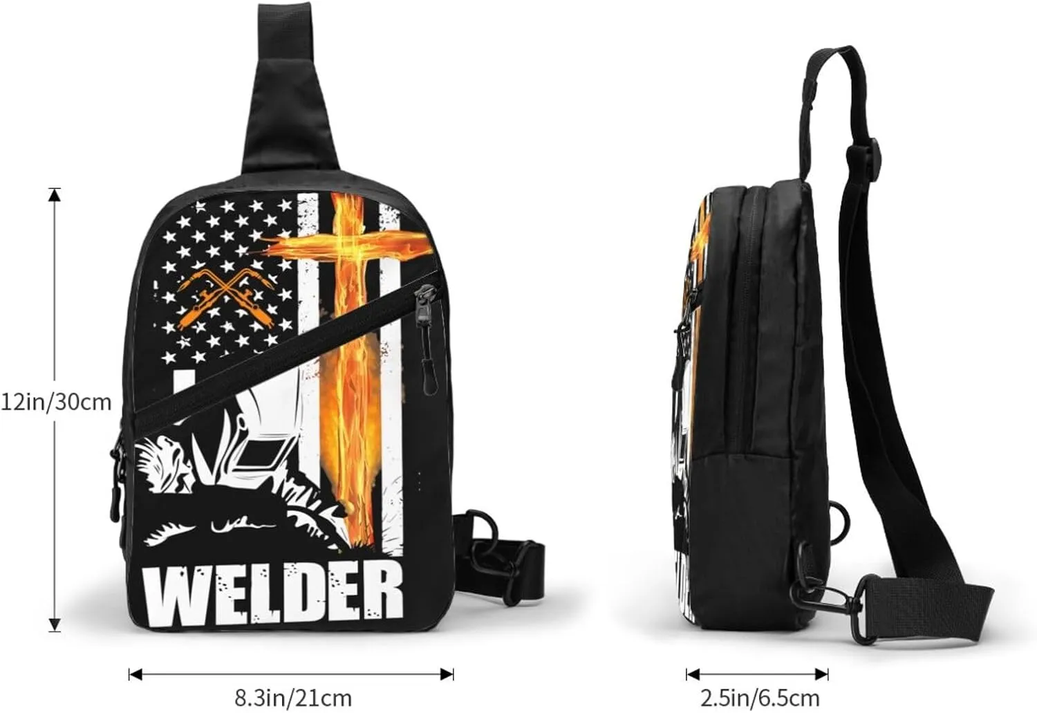 Welder American Flag Welding Fusing Technical Portable Sling Bags Packable Crossbody Bag Foldable Sport Daypack Reusable Shoulder Backpack Diagonally Chest Bag for Workout Travel