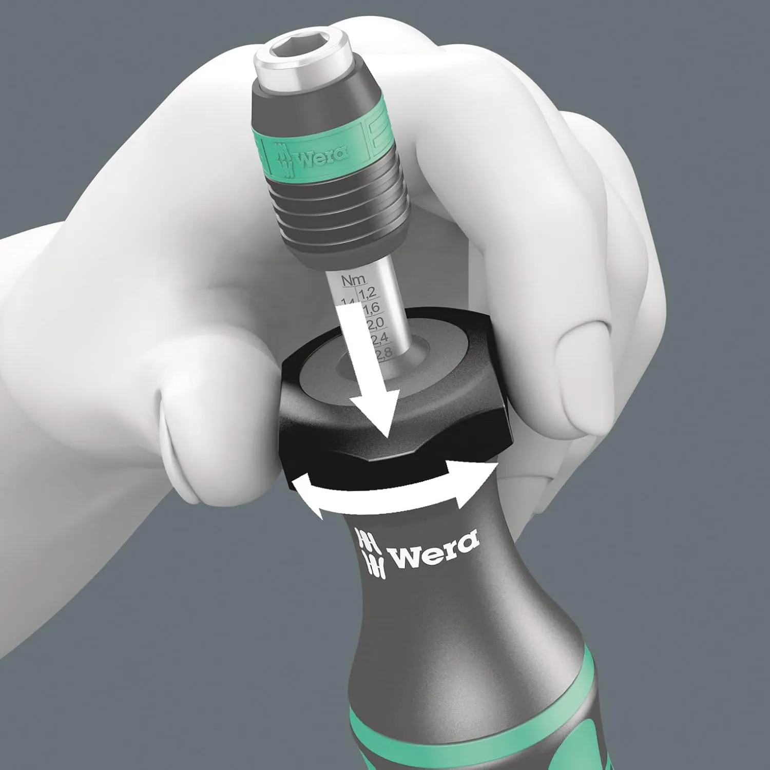 Wera 05074701001 Kraftform 7441 Hexagon Torque Screwdriver, 1/4" Head, 1.2-3.0 Nm Variable Torque Adjustment Range