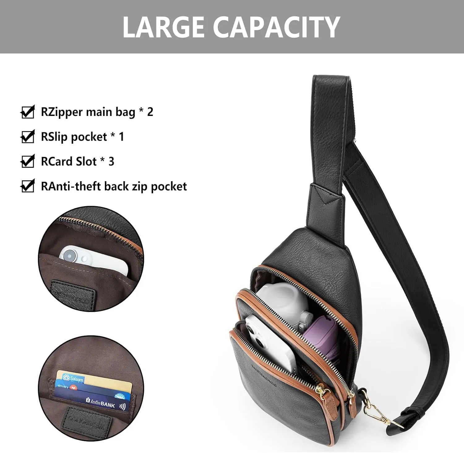 WESTBRONCO Sling Bag for Women Small Nylon Fanny Pack Lightweight Large-capacity Crossbody Bags