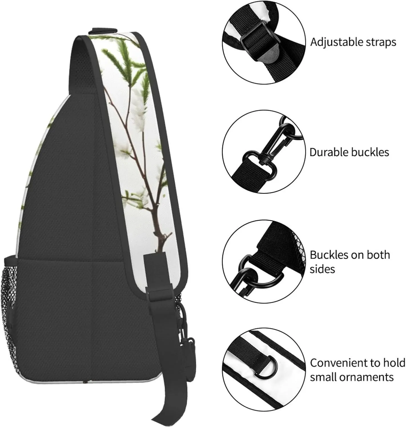 White Natural Plant Green Twig (1) High Storage Capacity Chest Bag Diagonally Sling Backpack Crossbody Shoulder Bag For Men Women