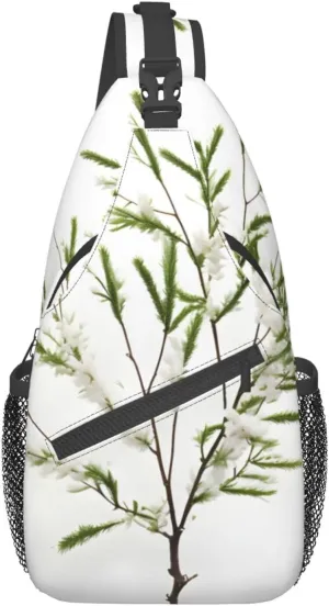 White Natural Plant Green Twig (1) High Storage Capacity Chest Bag Diagonally Sling Backpack Crossbody Shoulder Bag For Men Women