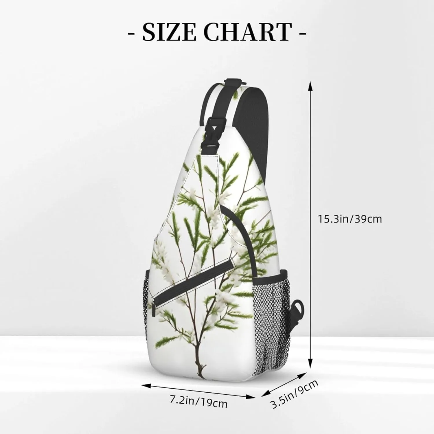 White Natural Plant Green Twig (1) High Storage Capacity Chest Bag Diagonally Sling Backpack Crossbody Shoulder Bag For Men Women
